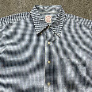Brooks Brothers Seersucker Shirt Men L Blue White Gingham Check Regular Fit 50"